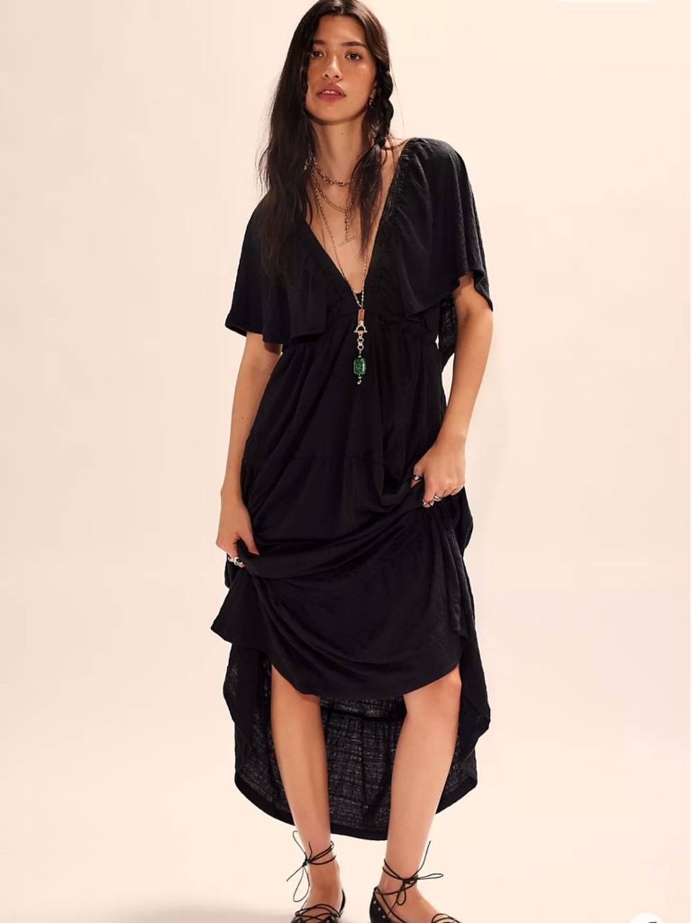 Free People La La Maxi Dress in black, size small